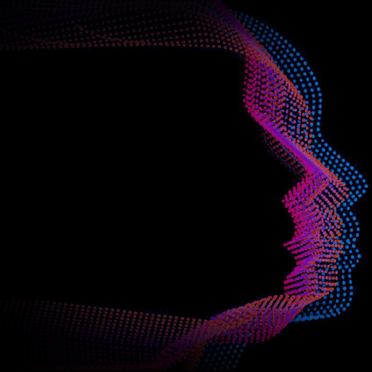 Red to blue gradient dots in the shape of a human head