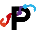 White circle with a capital p on it and a polymer molecule intertwined with it